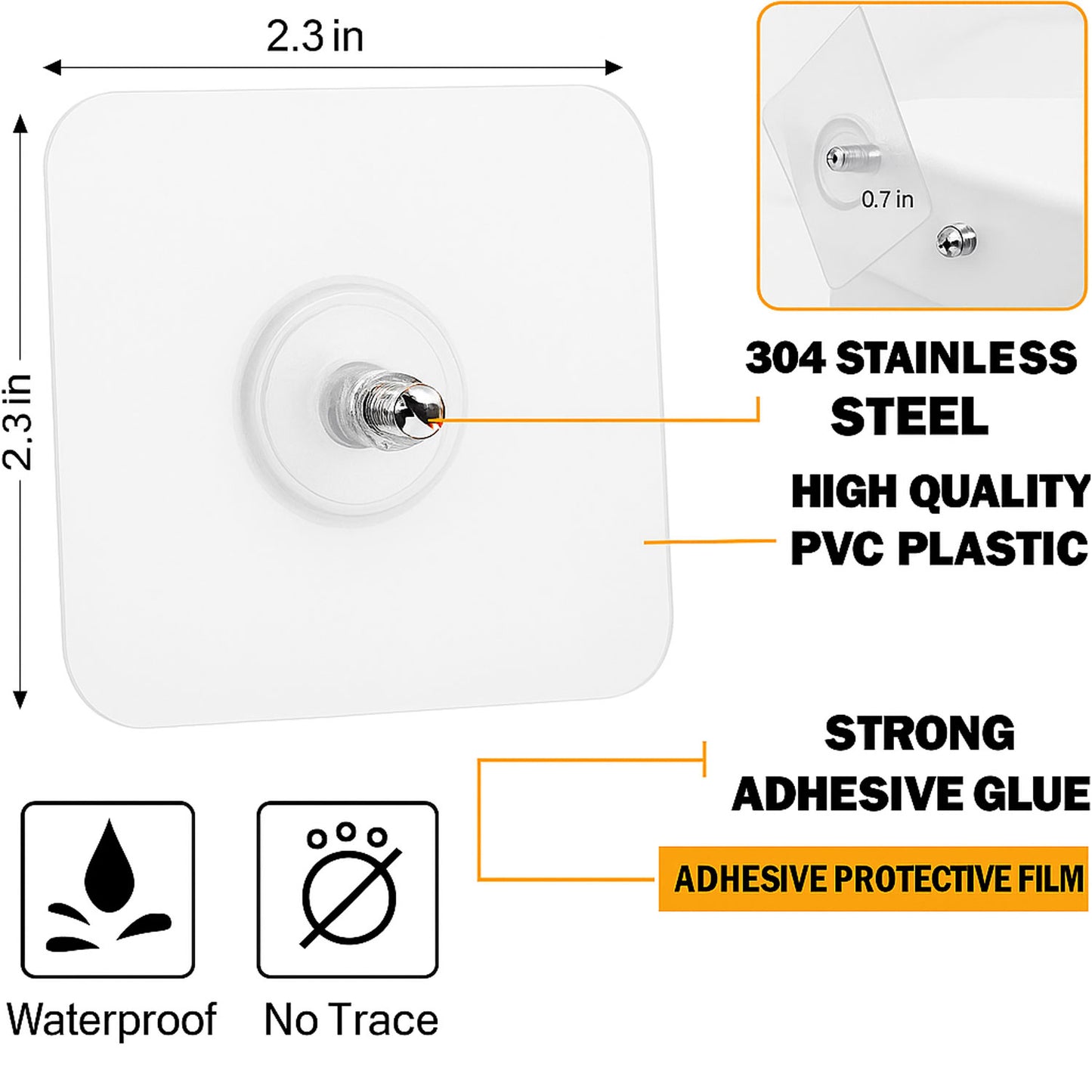 SIGNAMIO 10 Pcs Screw Hooks for Wall Heavy Items - Self Adhesive Wall Hook, Nail Free, No-Drill Installation, Waterproof Screws Wall Hooks for Hanging, Durable ABS Material