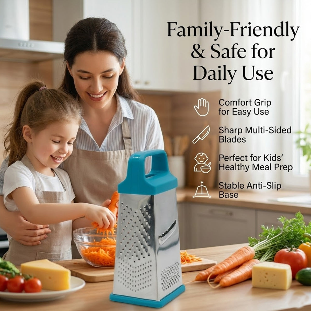 Signamio 5 in 1 Grater Stainless Steel Box, Vegetable Slicer for Kitchen - Multi-Function Carrot Grater Machine, Premium Design for Effortless and Efficient Food Preparation - Multicolor