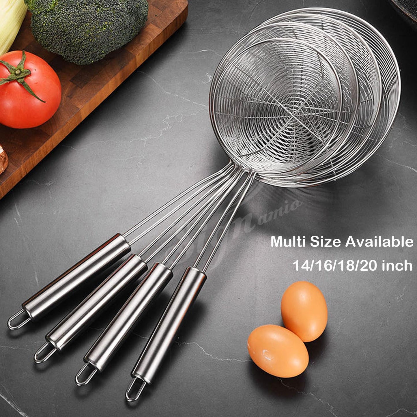 Signamio Diameter 20 cm Basket Shape Stainless Steel Deep Fry Net Spoon Oil Strainer for Kitchen - Frying Spoon for Puri & Poori Strainer Kitchen Utensil for Frying, Cooking & Straining Tool Steel