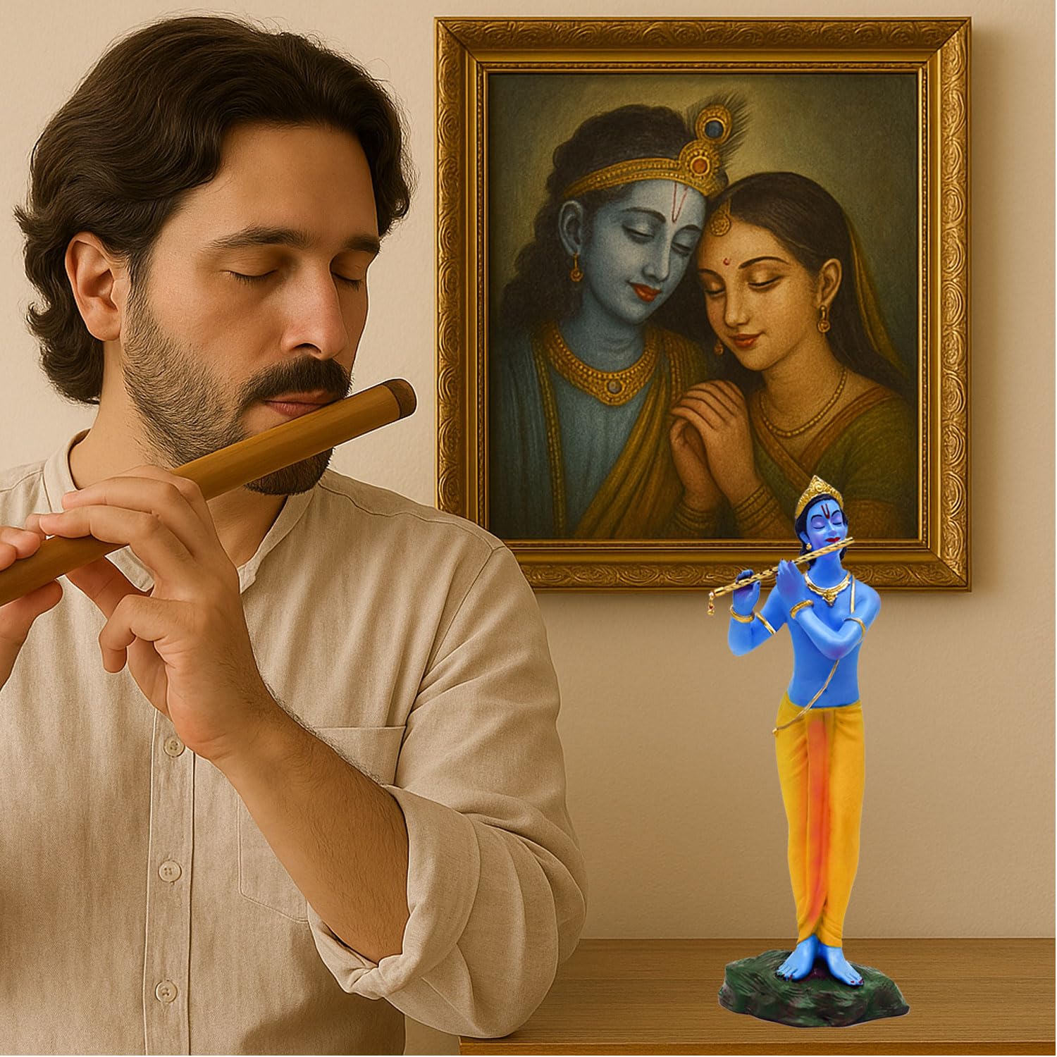 SIGNAMIO Resin Standing Krishna Statue - Elegant Krishna Idol Small for Home Decor - Exquisite Krishna Idol Figurine for Spiritual Decor and Gift, Perfectly Crafted with Fine Details, 8.5 x 6.5 Cm