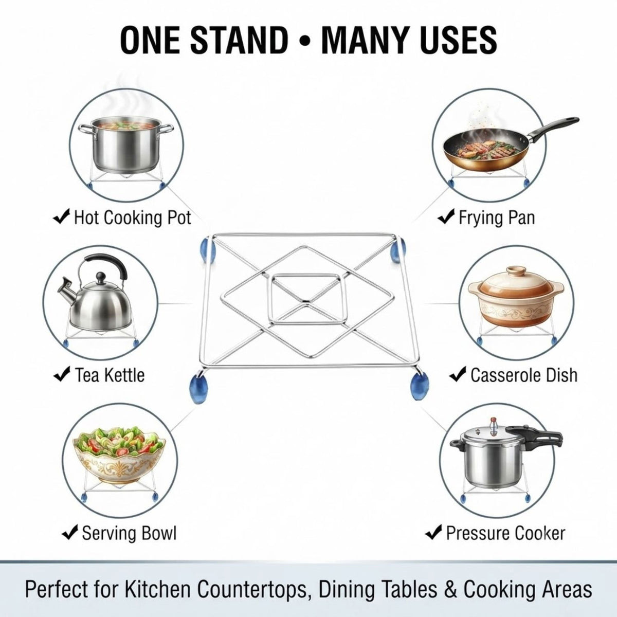 SIGNAMIO® Pack of 2 Stainless Steel Trivets Hot Pot Stand for Kitchen & Dining Table, Heat-Resistant Utensil Holder, Perfect Cooker Stand & Hot Vessel Holder