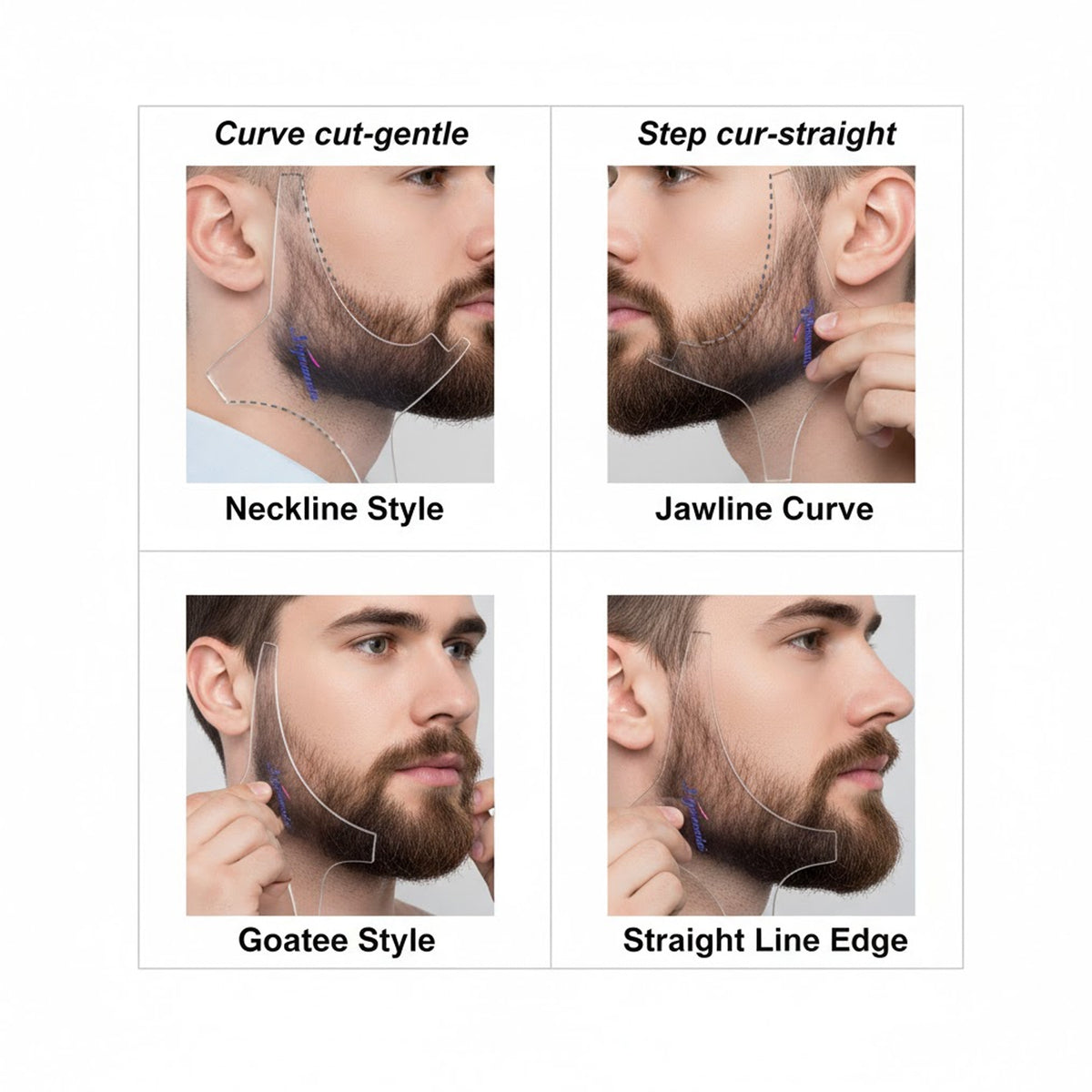 SIGNAMIO Set of 4 Multi Purpose Black/Transparent Beard Shaper tool for Men | Beard Shaping Stencil Comb for men styling shave for neck line guide - Grooming kit
