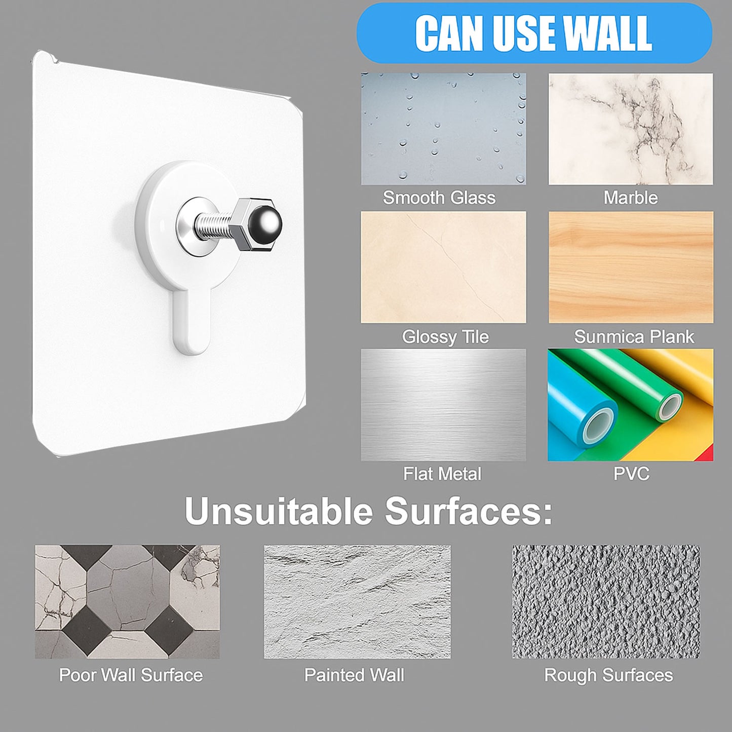 SIGNAMIO 10 Pcs Screw Hooks for Wall Heavy Items - Self Adhesive Wall Hook, Nail Free, No-Drill Installation, Waterproof Screws Wall Hooks for Hanging, Durable ABS Material