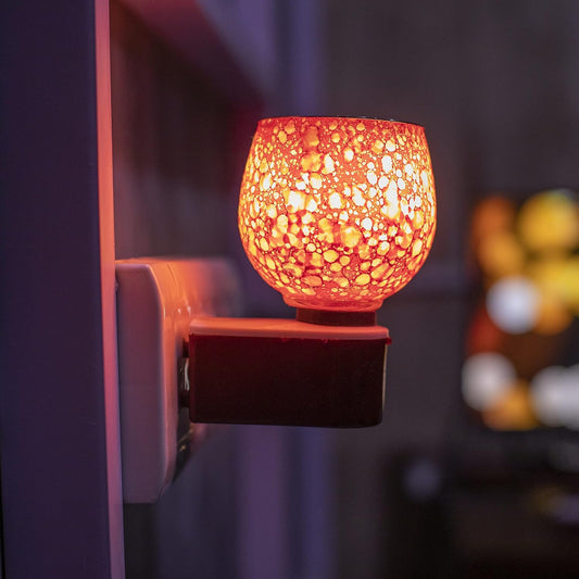 SIGNAMIO Multi Color 2 in 1 Electric Kapoor Dani Burner: Essential Home Fragrance Product & Room Freshener Diffuser with Night Lamp for Pooja Rooms, Aroma, Oil & Camphor Diffuser Capabilities-DN-Red