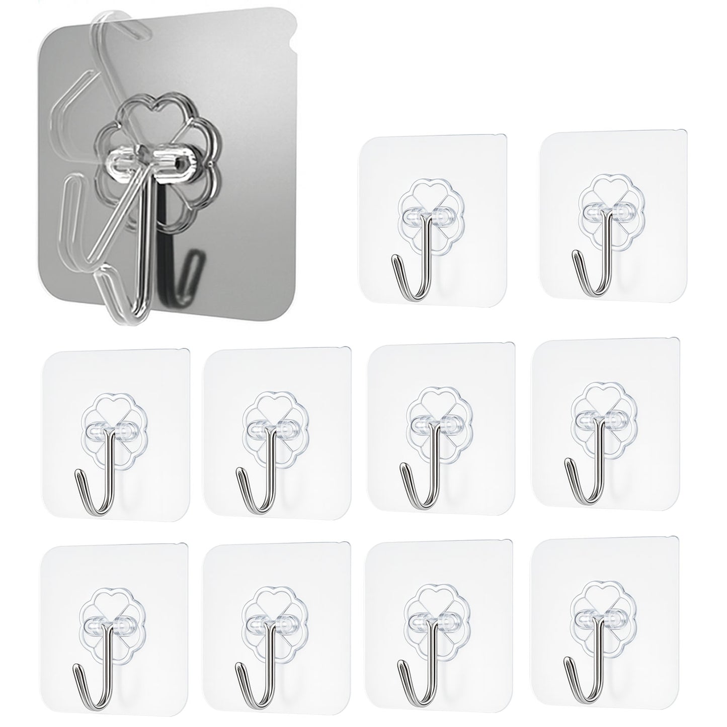 SIGNAMIO 10 Pcs Wall Hanger Adhesive Hooks for Wall Heavy Items - Durable Adhesive Wall Hook for Cloth, Kitchen, and Bathroom, Wall Hooks for Hanging
