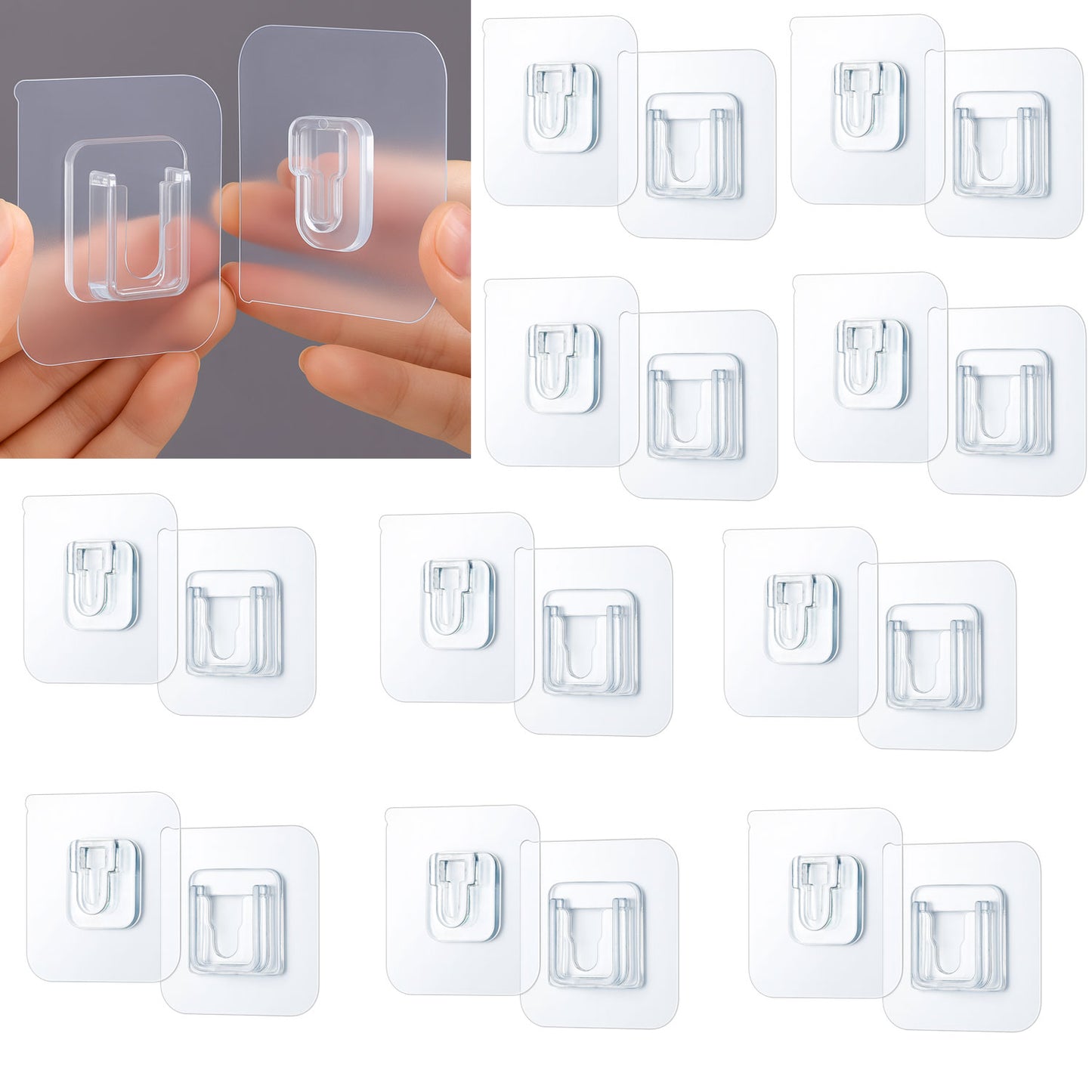 SIGNAMIO 10 Pcs Self Adhesive Wall Hooks for Hanging - Male Female Design, Heavy Duty Hooks, Perfect Adhesive Wall Hook for for Photo Frames, Wall Clock, Keys - No-Drill Installation